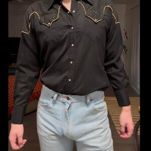 Vintage Rockmount Ranchwear Black and Gold Western Button Up